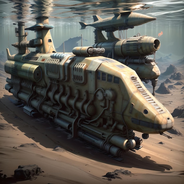 Submarino de ciencia ficción bajo el agua
