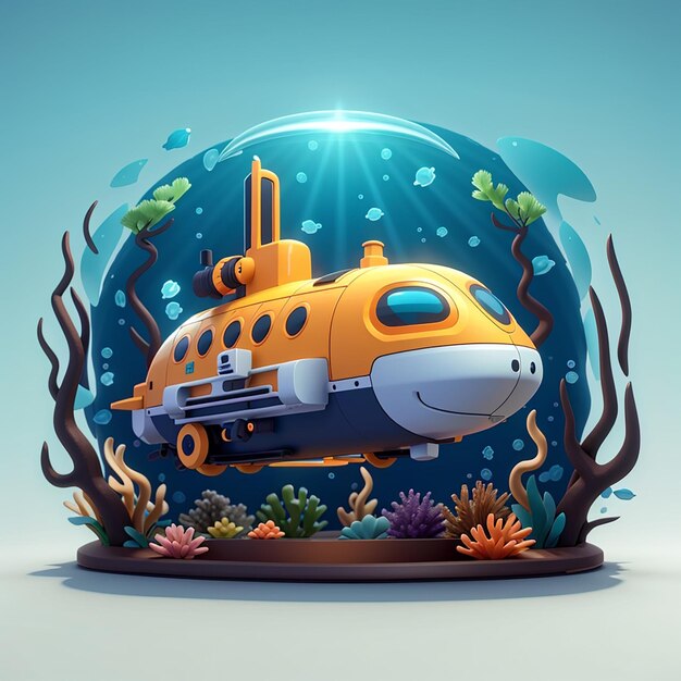 Submarino em ilustração de ícone vetorial de desenho animado subaquático ícone de tecnologia de transporte isolado