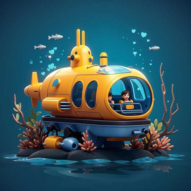 Submarino em ilustração de ícone vetorial de desenho animado subaquático ícone de tecnologia de transporte isolado