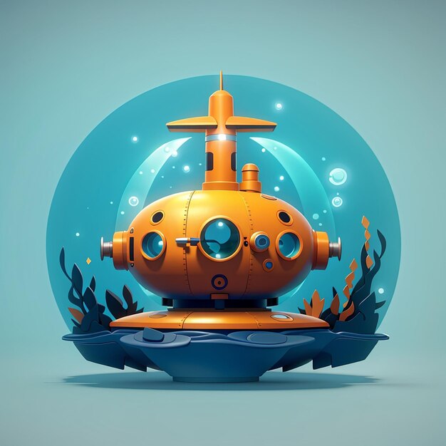 Submarino em ilustração de ícone vetorial de desenho animado subaquático ícone de tecnologia de transporte isolado