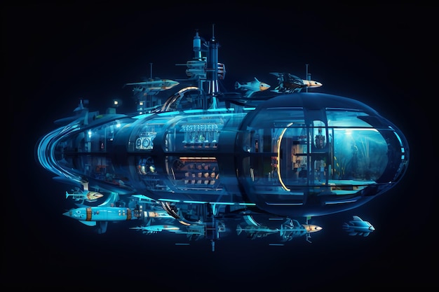 Un submarino futurista flotando en el océano por la noche imagen generativa de ai