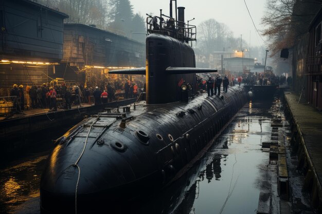 Submarino en el muelle en mantenimiento y reparaciones Generativa AI