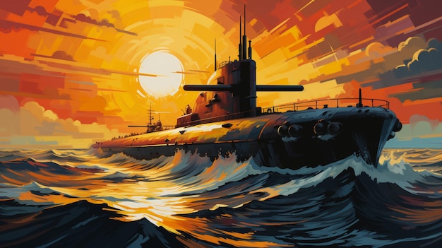 submarino na arte do oceano