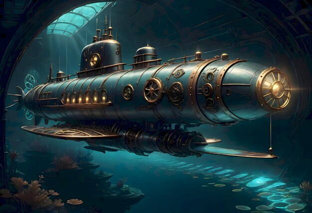 Submarino Steampunk con detalles intrincados