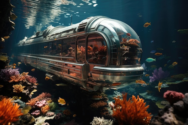 Foto submarino turístico en el vibrante coral recife ia generativa