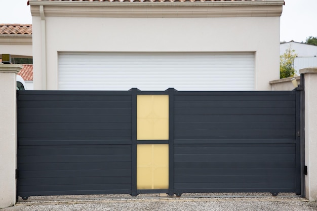 Subúrbio de rua para casa cinza escuro metal alto alumínio portão ripas porta de acesso ao jardim