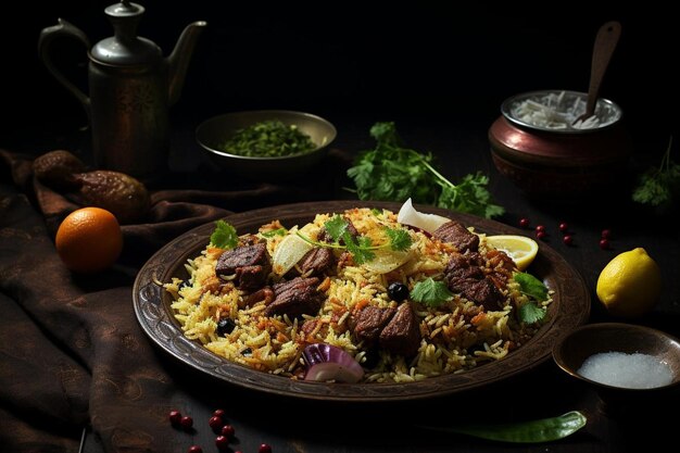 Foto succulento sindhi mutton biryani biryani fotografía de imágenes