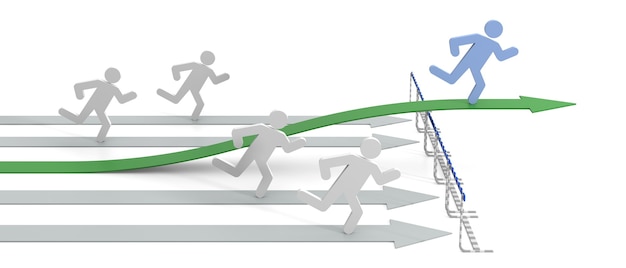 Sucesso nos negócios com movimento legal - imagem 3D conceitual com flecha e obstáculos