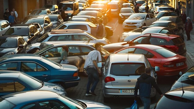 Foto suche nach einem parkplatz mit vielen geparkten autos