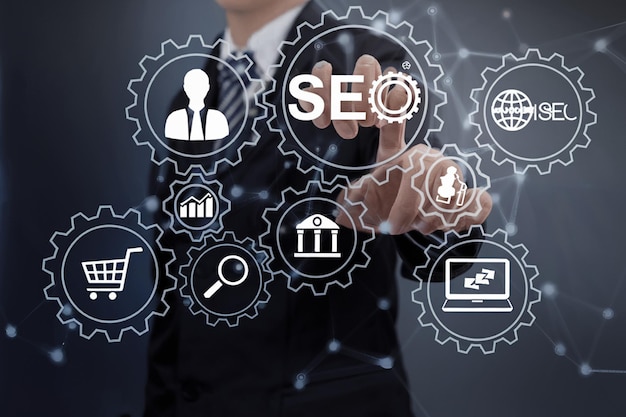 Suchmaschinen Informationen SEO Geschäftsleute verwenden Smartphones, um nach Informationen in der globalen