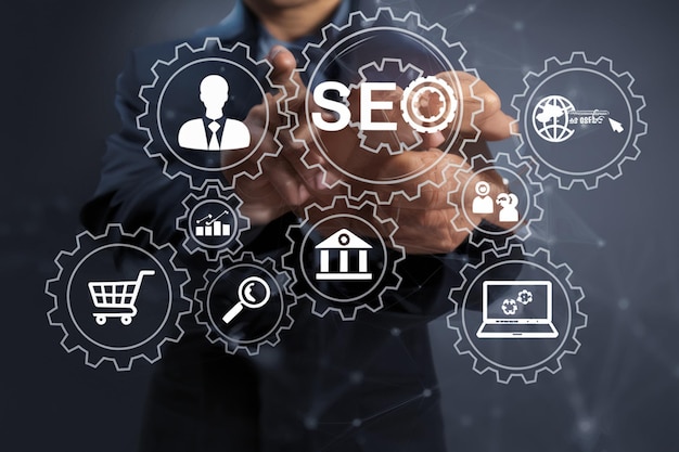 Suchmaschinen Informationen SEO Geschäftsleute verwenden Smartphones, um nach Informationen in der globalen
