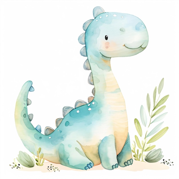 Suchomimus Dinosaurio Personaje de dibujos animados Acuarela Estilo hecho a mano Ilustración Clipart