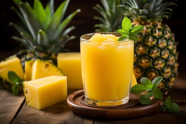 Suco de abacaxi refrescante em um copo Suco de Abacaxi fotografia de imagem