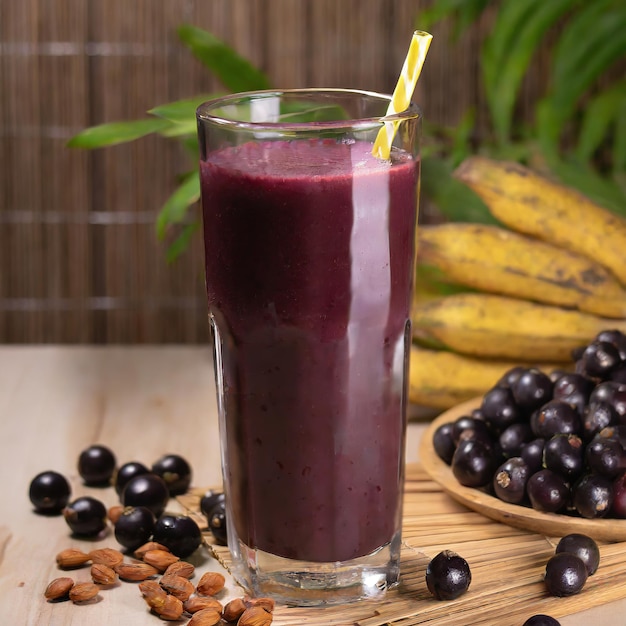 suco de açaí em copo de vidro