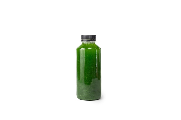 Suco de espinafre de aipo fresco em uma garrafa de vidro Alimentação saudável Dieta de suco de desintoxicação
