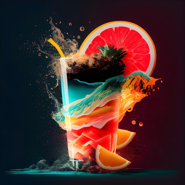 Foto suco de fruta em um copo com ilustração 3d de salpicos