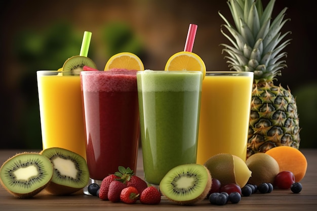 Suco de frutas e vegetais em copos