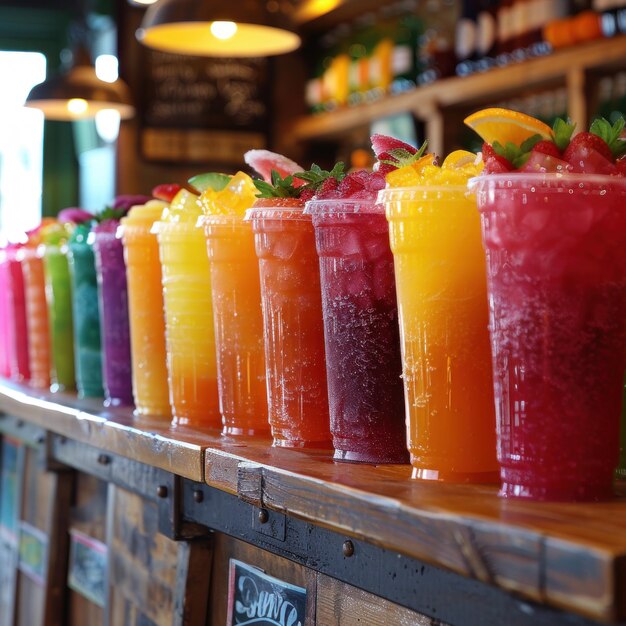 Foto suco de frutas gelado de verão colorido