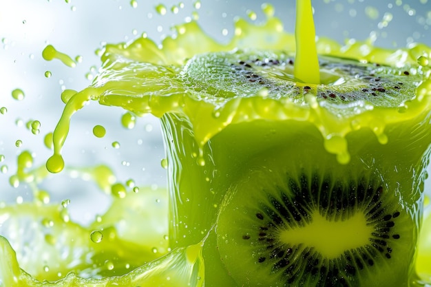 Foto suco de kiwi fresco em um copo de frutas com fundo branco 20 ar 32 estilizar 300 v 6 id de trabalho fc6e8f63a16b416a853da8c759a7dd2e