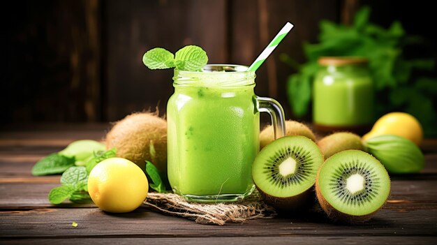 Suco de kiwi fresco no copo