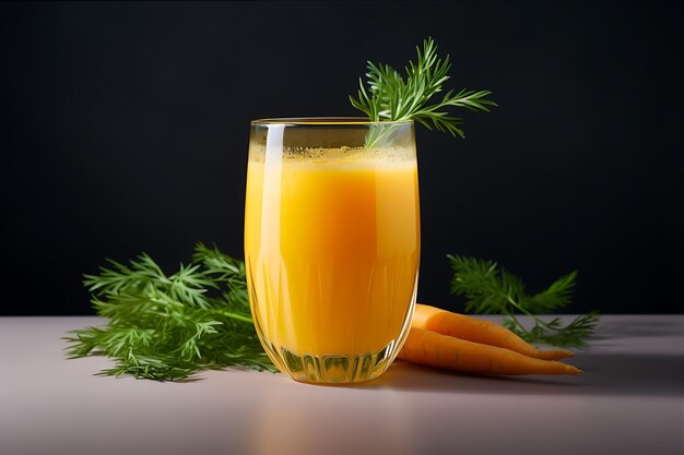 Suco de laranja e cenouras servidos em copo