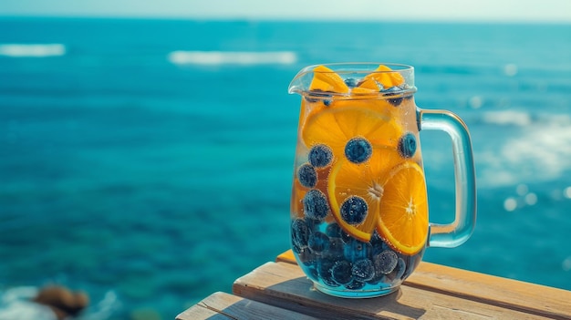 suco de laranja e mirtilo fresco e suco de morango na praia