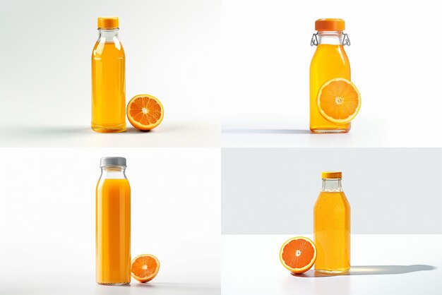 suco de laranja em água em garrafa em fundo branco