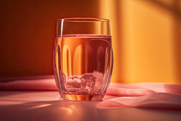 Suco de laranja em copo rosa de verão IA geradora de sombra longa