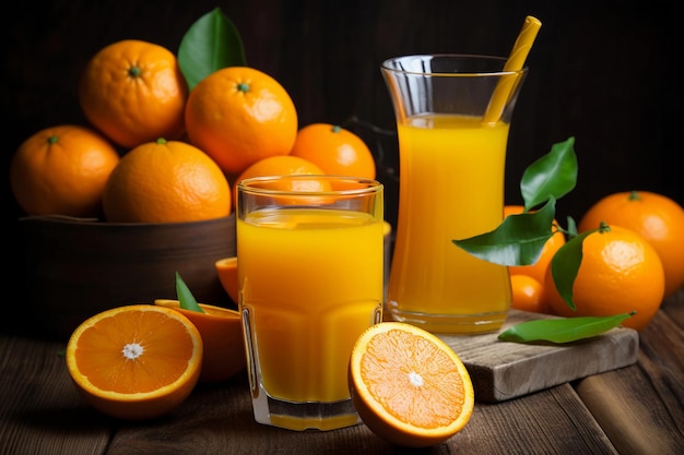 Suco de laranja em um copo AI gerado