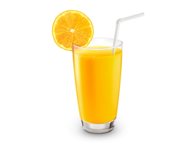 Suco de laranja fresco com frutas isoladas no fundo branco