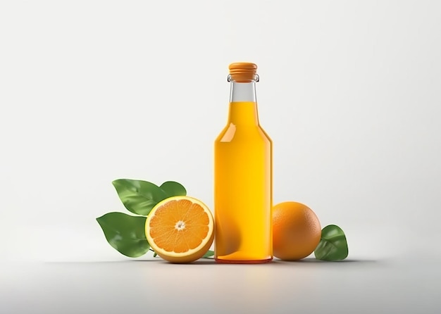 Suco de laranja fresco em garrafa de fruta isolada em branco