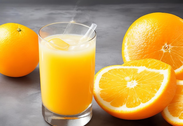 suco de laranja fresco no copo em fundo escuro