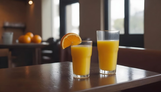 Suco de laranja servido com laranjas