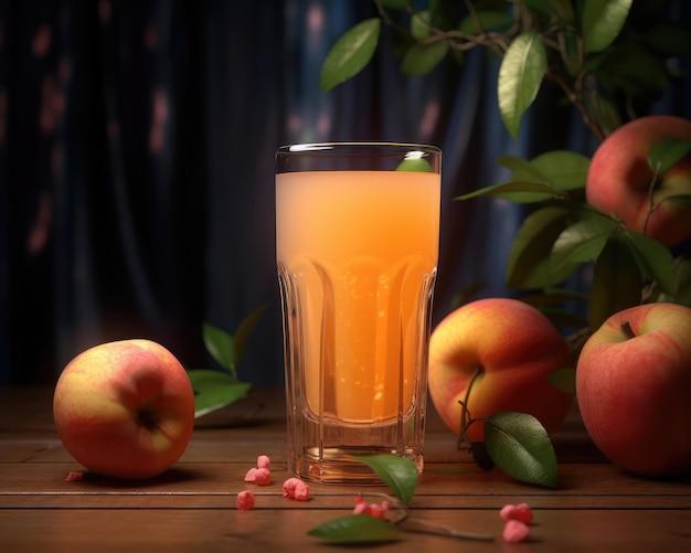 Suco de maçã com salpicos de frutas de maçã no restaurante de fundo de estúdio com jardim