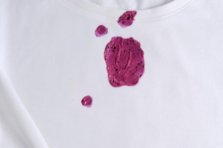 Foto suco de mirtilos derramado ou smoothies em camisa branca