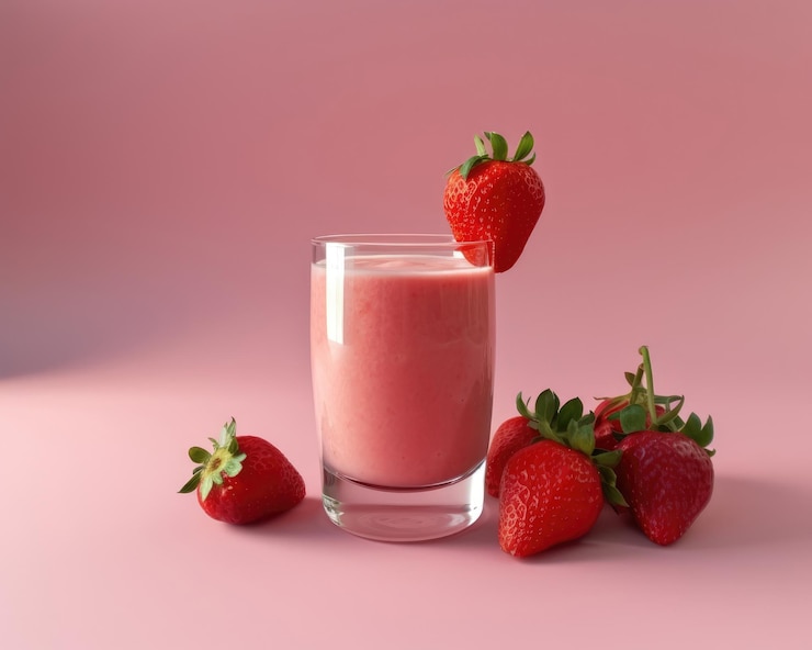 Foto suco de morango com fundo de estúdio