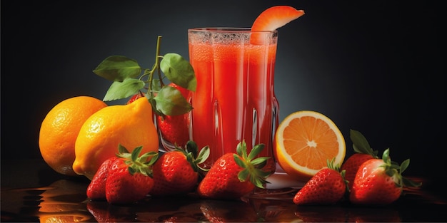 suco de morango fresco com fruta laranja