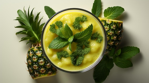 Foto suco de smoothie tropical de abacaxi, shake de sobremesa frutado fresco