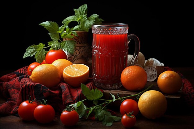 Suco de Tomate Exótico Fotografia de suco de tomate