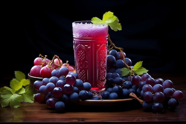 Suco de uva e cacho de uvas isoladas no fundo branco