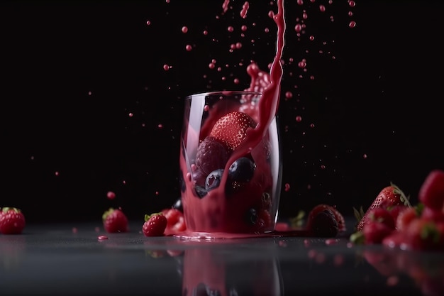 Suco de uva fresco com uvas pretas e vermelhas em uma mesa de madeira