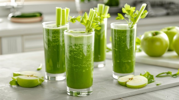 Suco verde refrescante em copos elegantes