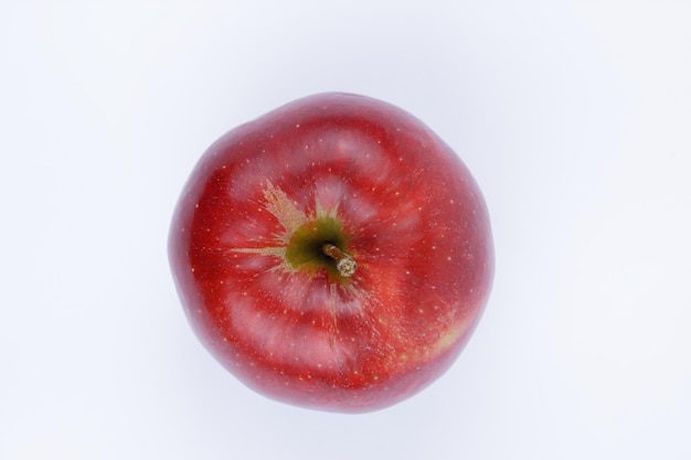 Suculenta doce maçã vermelha inteira isolada no fundo branco Conceito de comida saudável Fechamento de uma fruta vermelha