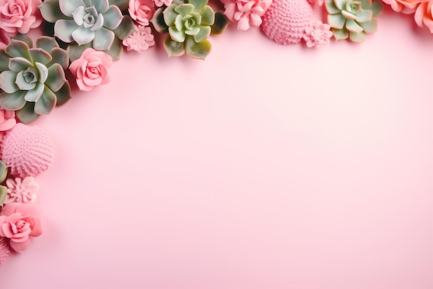 Suculentas em flor Um fundo rosa delicado para o seu banner de texto personalizado