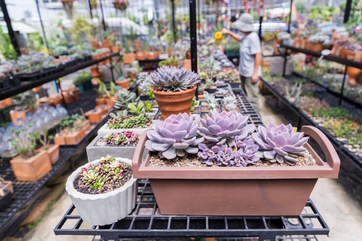 Suculentas o cactus en el jardín botánico del desierto para el concepto de decoración y agricultura