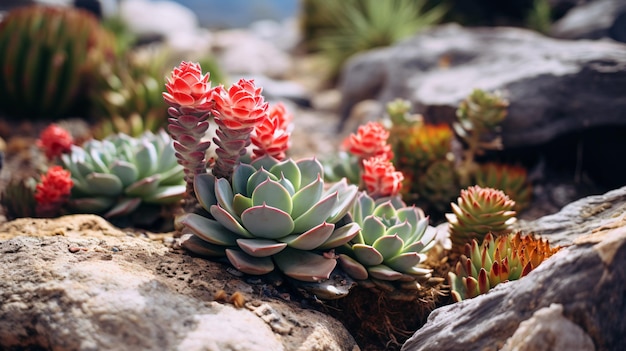 Suculentas que crecen en las rocas del desierto