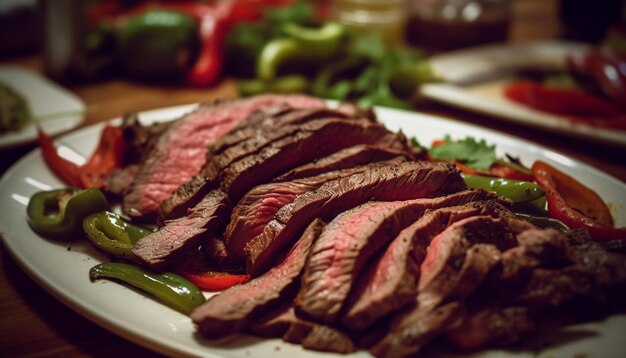 Suculento bife do lombo com legumes grelhados e salada gerada por IA