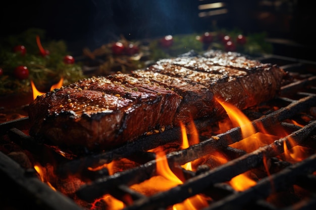 Suculento filete a la parrilla cocinado en el fuego creado con tecnología Generative Ai IA generativa