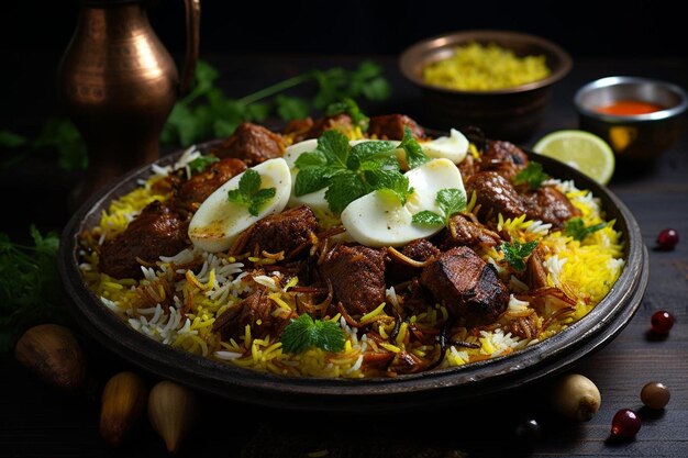 Foto suculento sindhi mutton biryani biryani fotografia de imagem