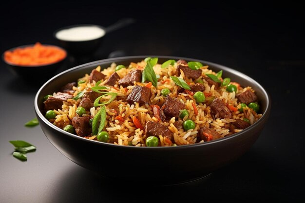 Foto suculento sindhi mutton biryani em fundo branco biryani fotografia de imagem